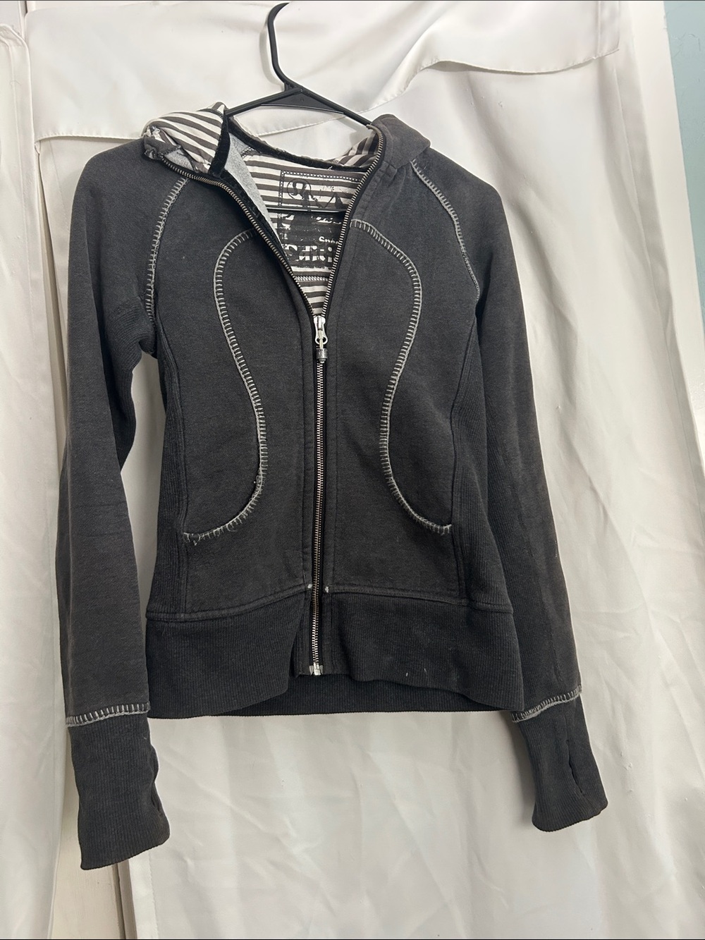 lululemon athletica Black Hooded Zip Jacket with Striped Lining